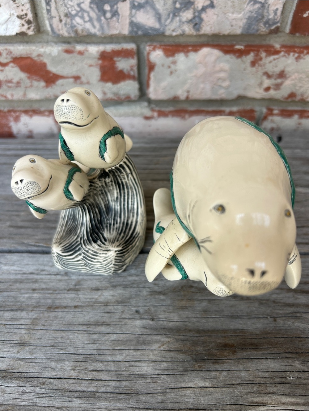 Vintage G.H. Cook Ceramic Manatee Family Sculptures 2-Piece Set Vintage Coastal